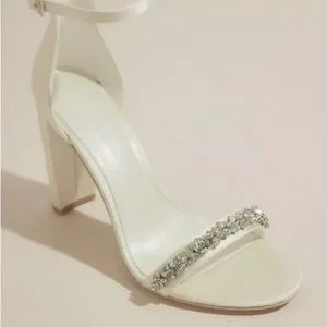 Oleg Cassini Shoes Oleg Cassini Nwtremoval Ankle Bow Crystal Strap Heeled Sandals Size 8 Ivory Col Poshmark